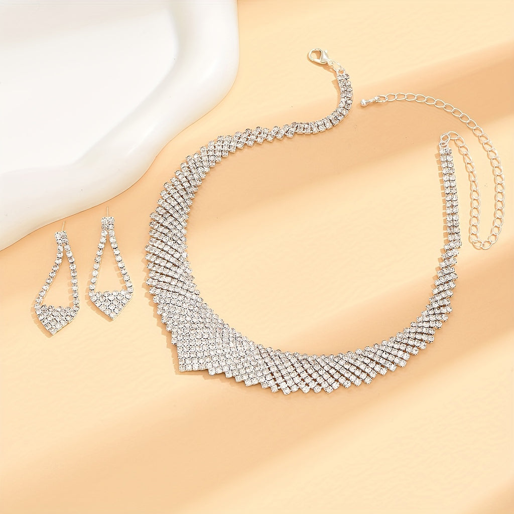 Elegant Rhinestone Necklace and Earrings Set for Women - Perfect for Dressy and Casual Occasions