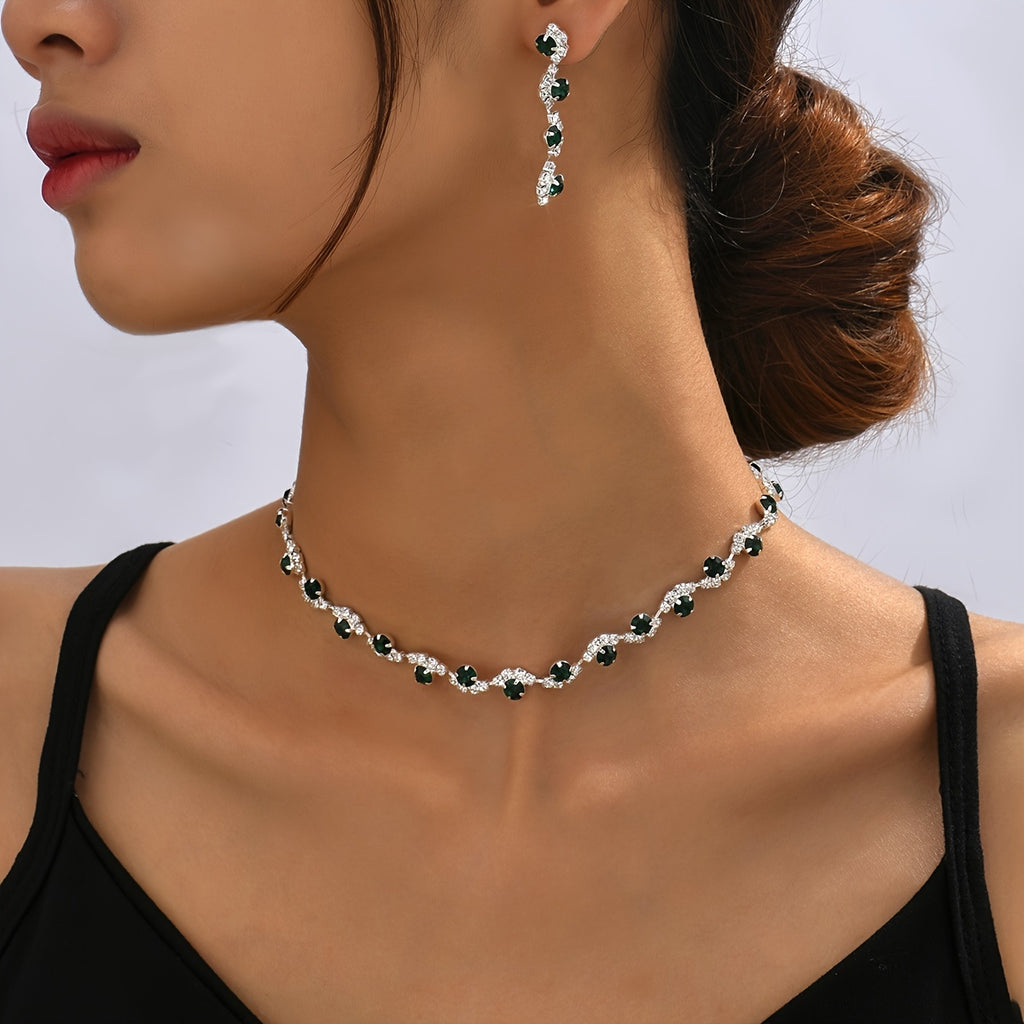 2pcs Elegant Zircon Jewelry Set - Silver Plated Necklace and Earrings for Weddings, Engagements, and Birthdays - Perfect Gift for Women and Girls