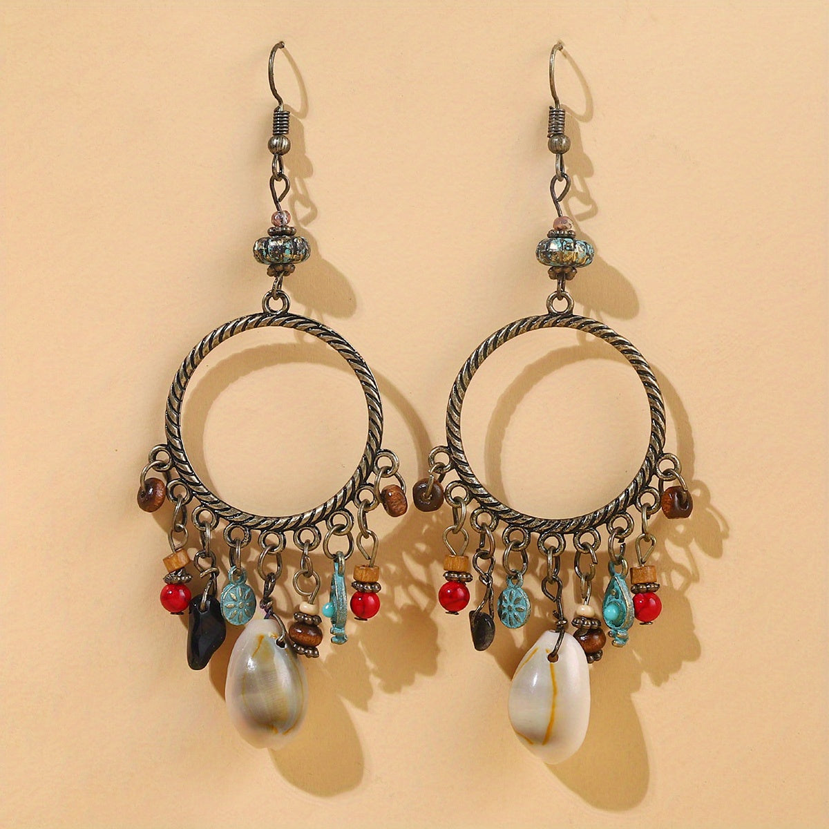 Bohemian Birthstone Beaded Tassel Drop Dangle Earrings Silver Plated Vintage Decor Party Holiday Gift For Women Girls 1Pair