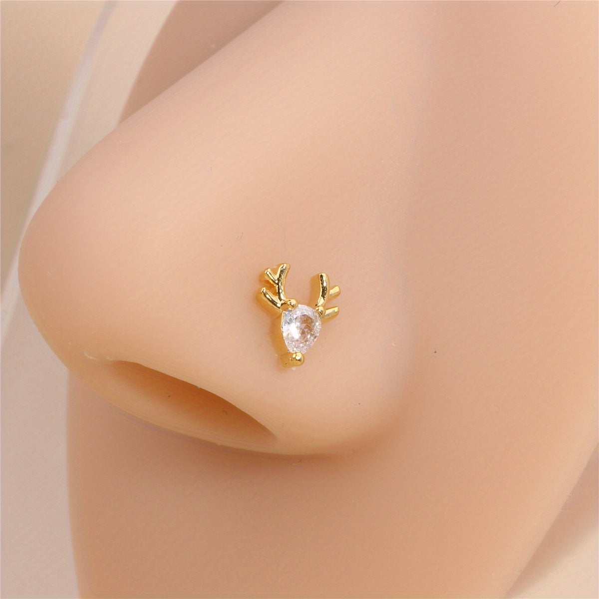 1Pcs Elk Shape Nose Ring Inlaid Cubic Zirconia L Shaped Nose Ring Stud For Women Festival Gift Body Piercing Jewelry
