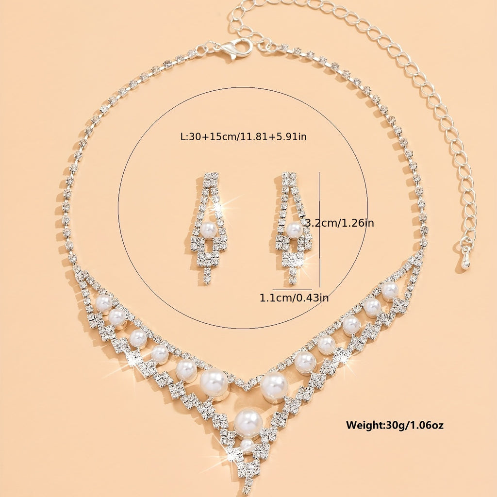 3pcs Earrings Plus Necklace Elegant Jewelry Set Silver Plated Inlaid Rhinestone Dainty Engagement Wedding Jewelry Evening Party Decor