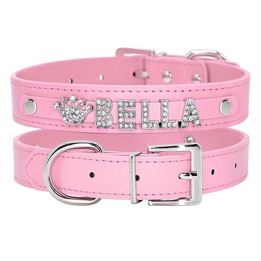 Personalized Dog Collar PU Leather Puppy Cat ID Collars With Rhinestone Heart Star Shaped Dog Accessory For Small Medium Dogs