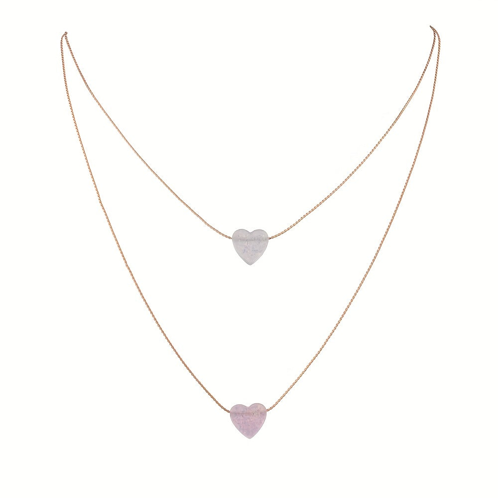 Acrylic Love Heart Pendant Double Layer Stacking Alloy Necklace For Women Girls