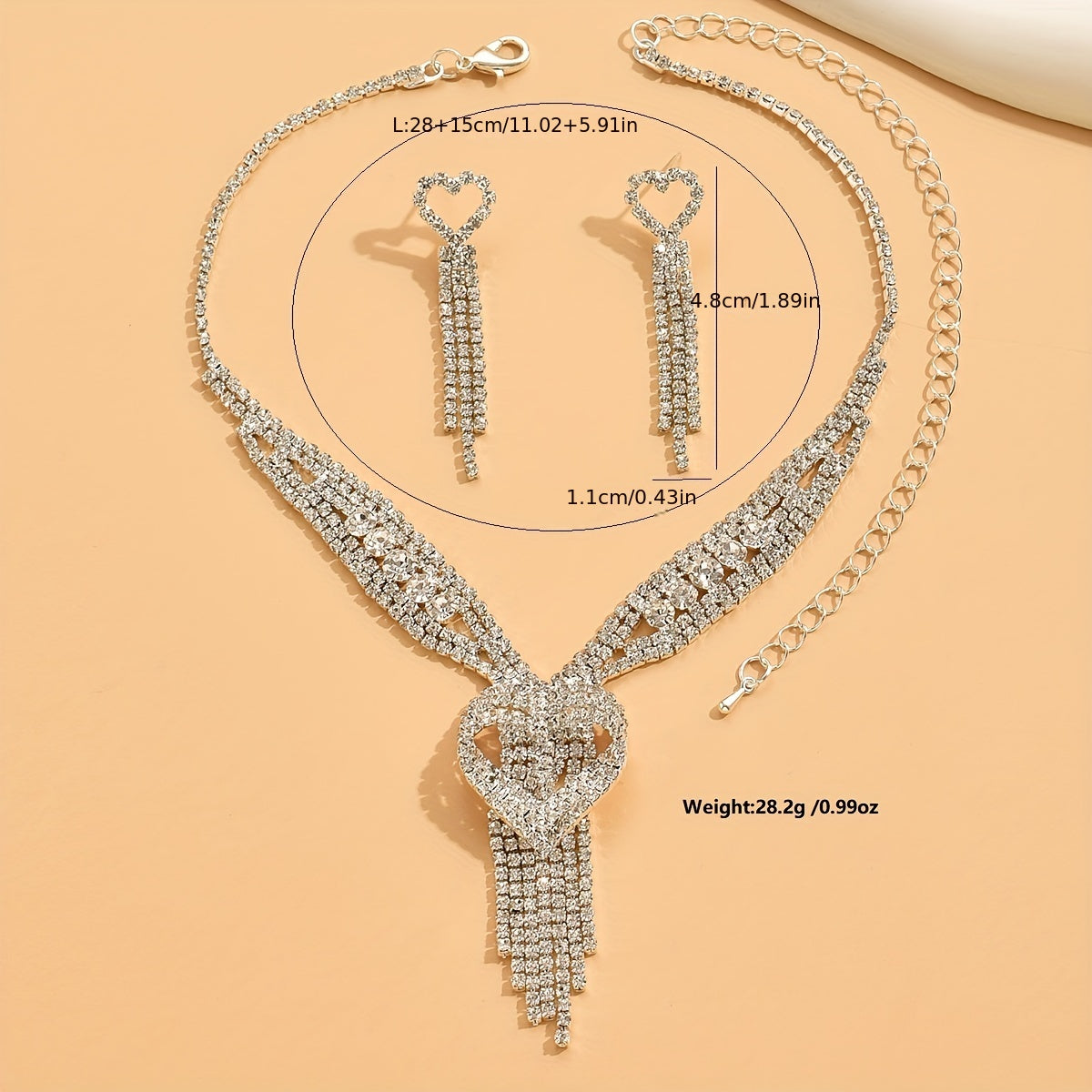 Heart-Shaped Pendant Tassel Jewelry Set for Women & Girls - Elegant Wedding Dress Accessories