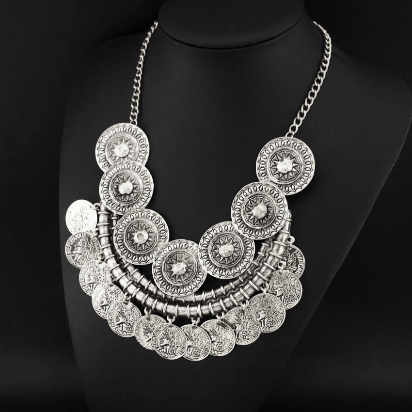 Vintage Alloy Coin Tassel Chain Flower Necklace - Perfect Gift for the Special Woman in Your Life!