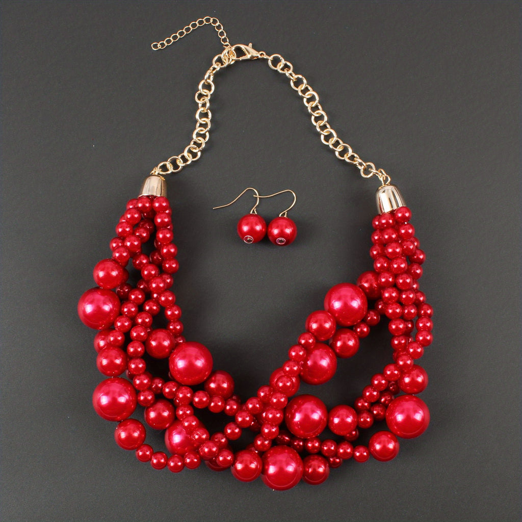 3pcs Earrings Plus Necklace Exaggerated Jewelry Set Made Of Scarlet Stones Stunning Party Accessories Multi Colors To Choose