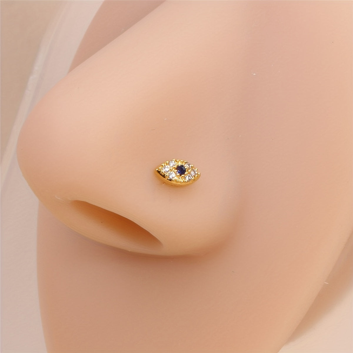 Nose Rings Stud L Bone Screw Shaped Nose Ring Devil Eye CZ Body Piercing Jewelry For Women Men