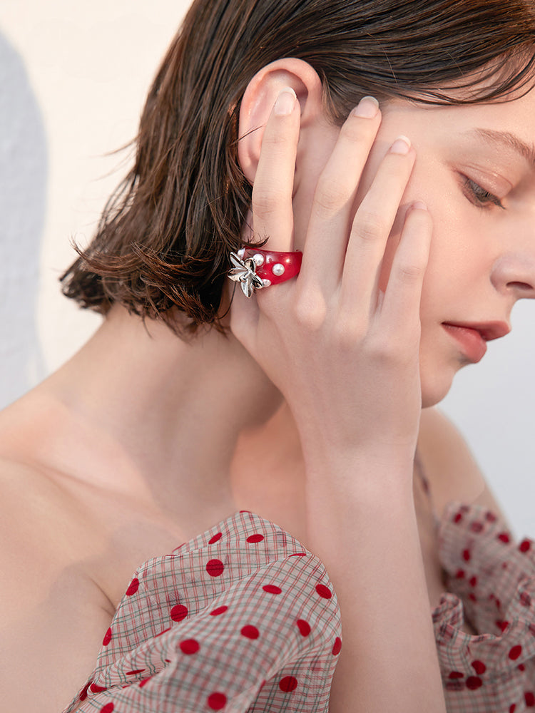 FN Flower Acrylic Faux Pearl Ring LOJS23
