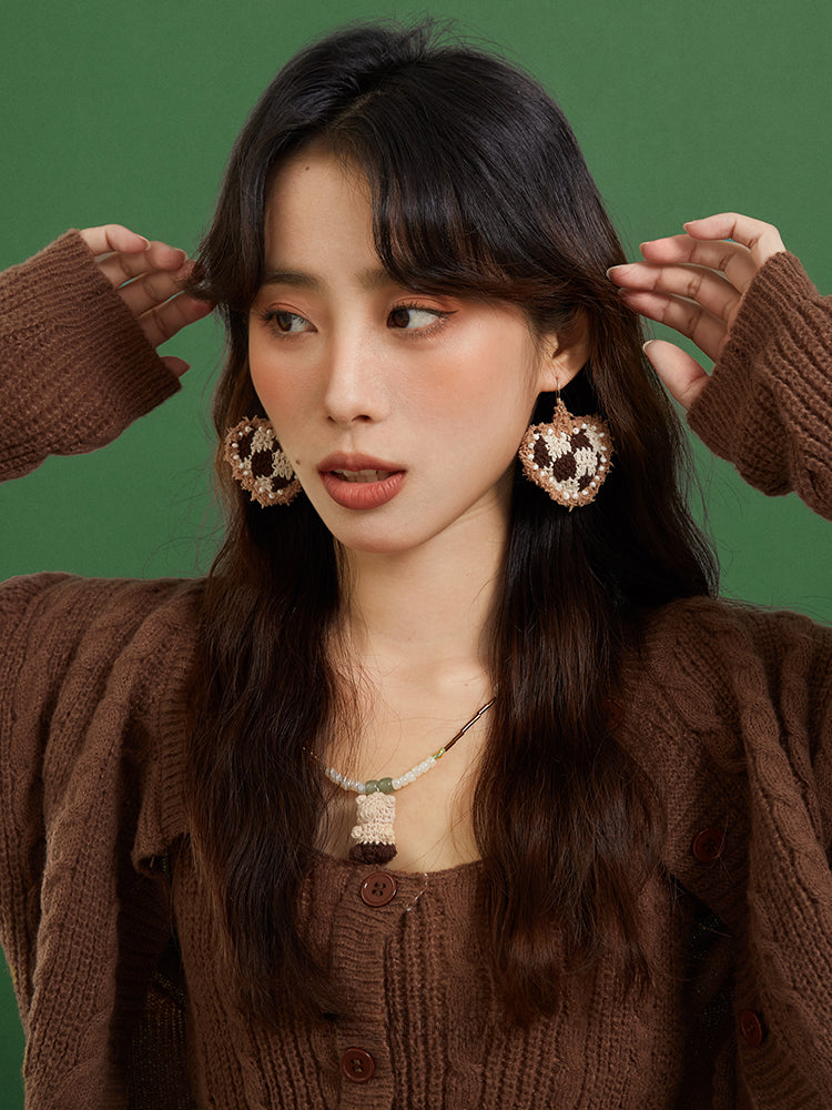 LB Hand Crochet "Heart" Earrings "Love" Ear Clip LOJL83