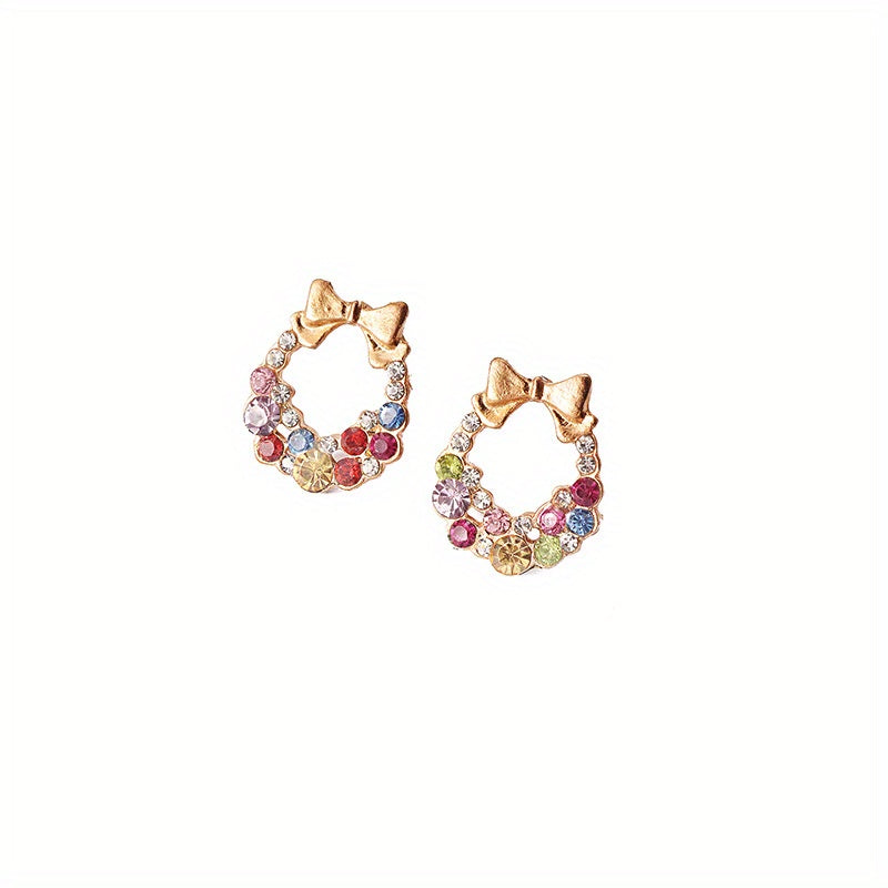 Shiny Colorful Rhinestone Bowknot Big Hoop Earrings Retro Exquisite Geometric Shape Ear Jewelry