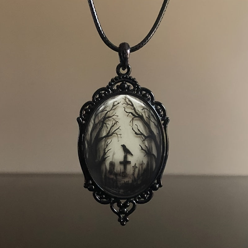 Gothic Crow Forest Pendant Necklace: A Stylish Men's Rope Necklace for the Darker Side of Fashion