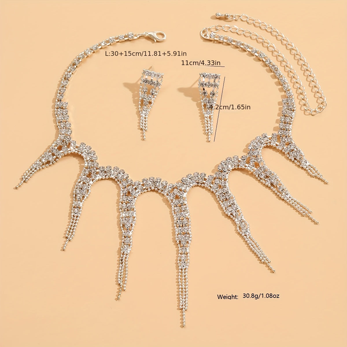 Elegant Rhinestone Jewelry Set for Evening Parties - Pendant Necklace and Dangle Earrings