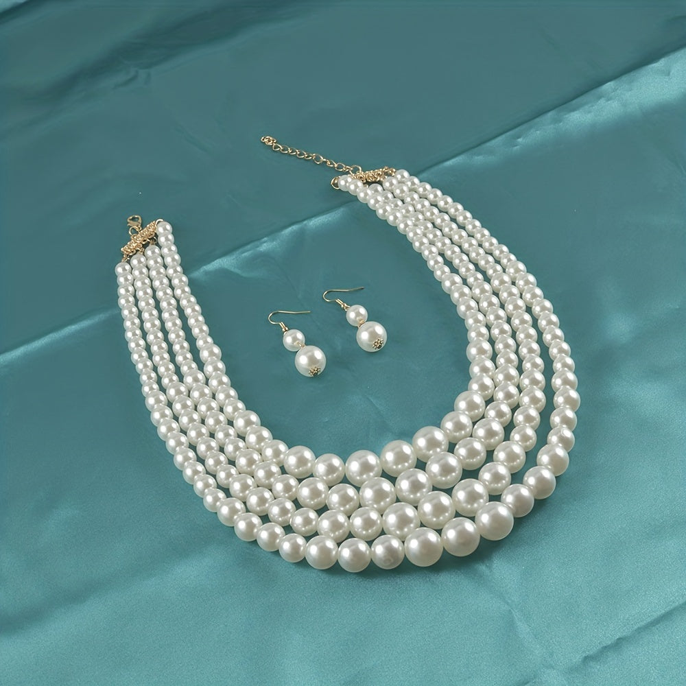 Elegant Baroque Style Pearl Necklace and Earrings Set - Perfect for Parties and Special Occasions