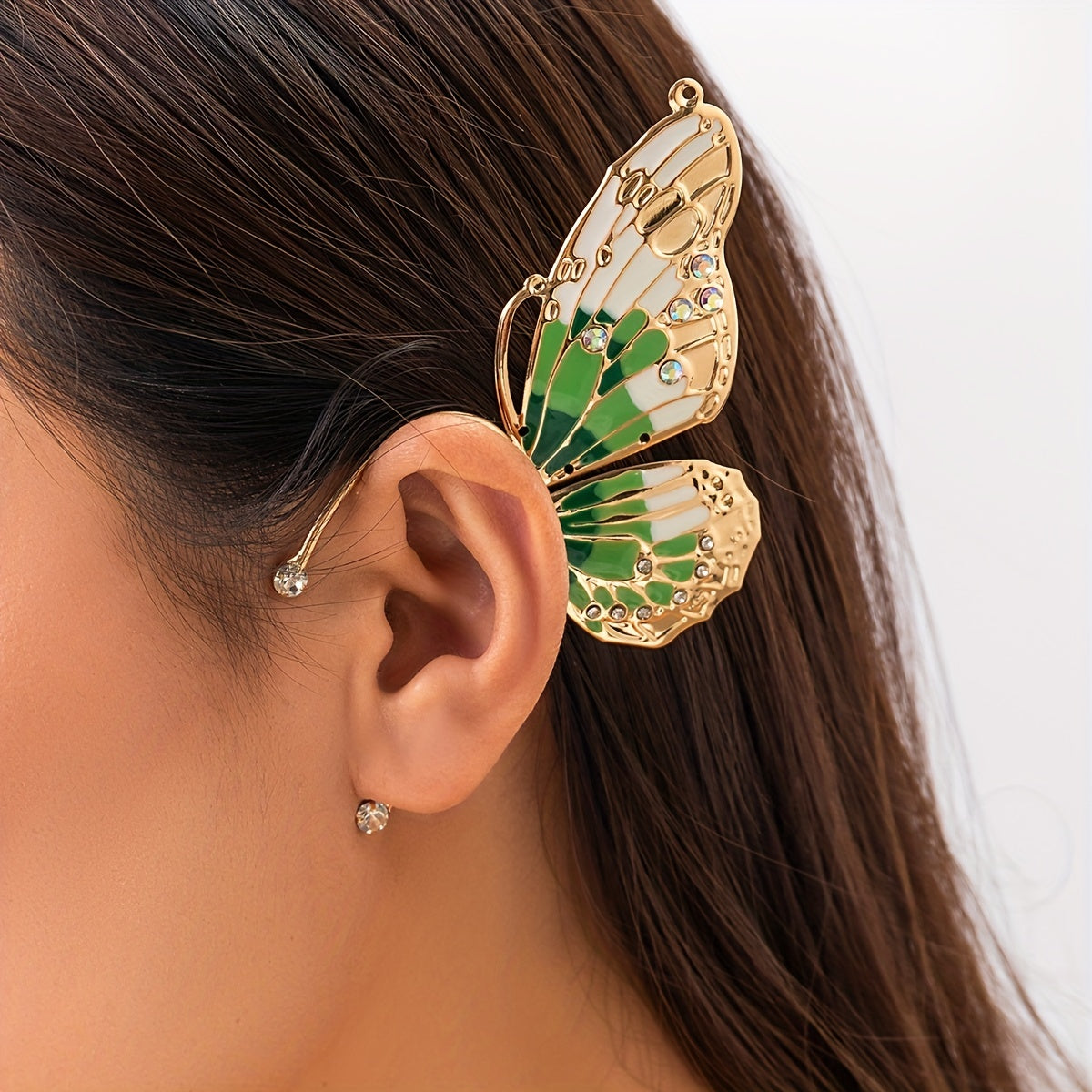 Gorgeous Big Butterfly Wing Ear Wrap with Sparkling Rhinestones - Retro Cute Style Zinc Alloy Jewelry for the Stage