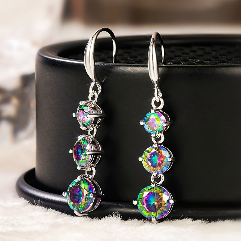 Sparkly Colored Zircon Lady Earrings Long And Stylish For Gifting To A Girlfriend/wife/mother