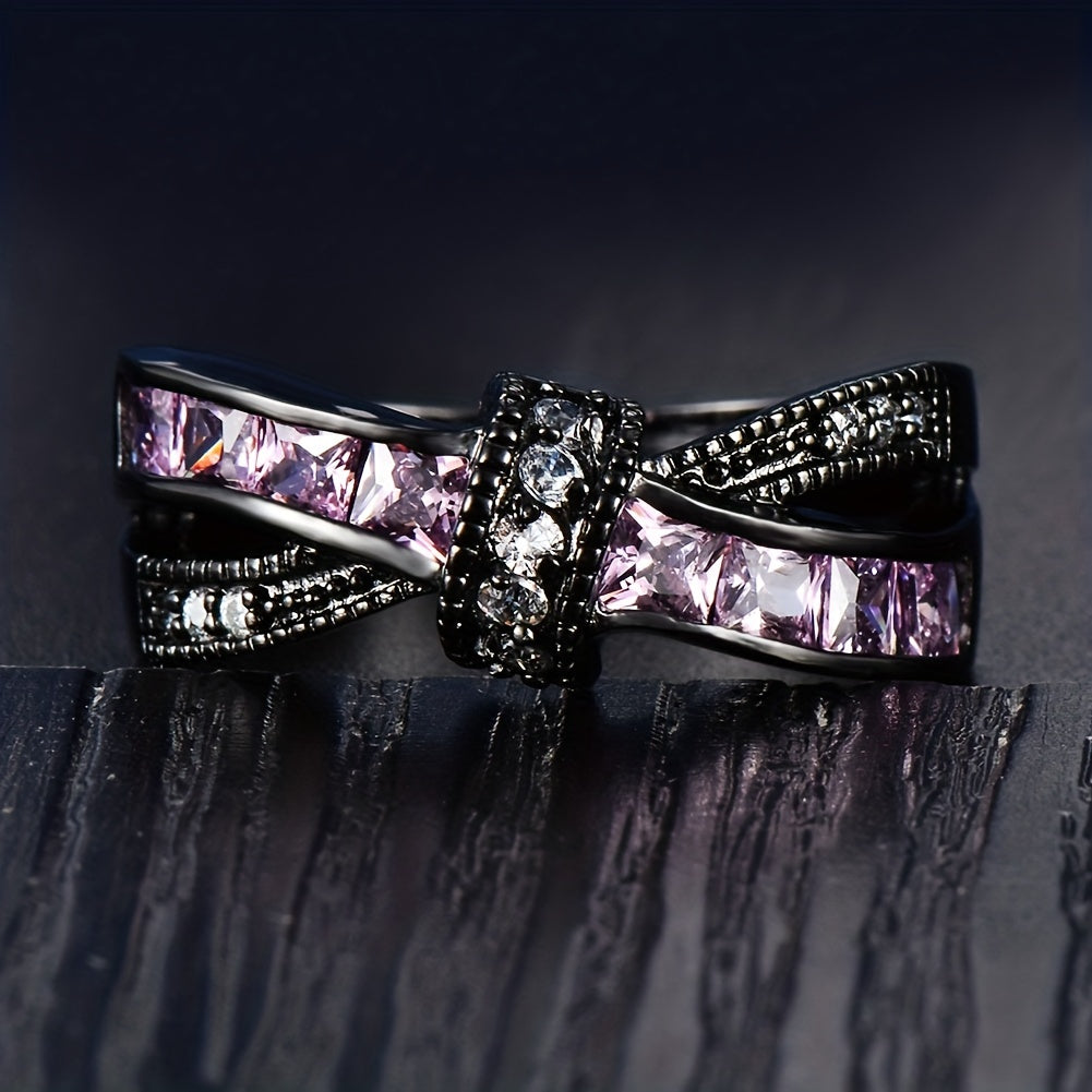 Gothic Style Ring Trendy X Shape Knot Design Inlaid Shining Zircon Match Daily Outfits Dainty Party