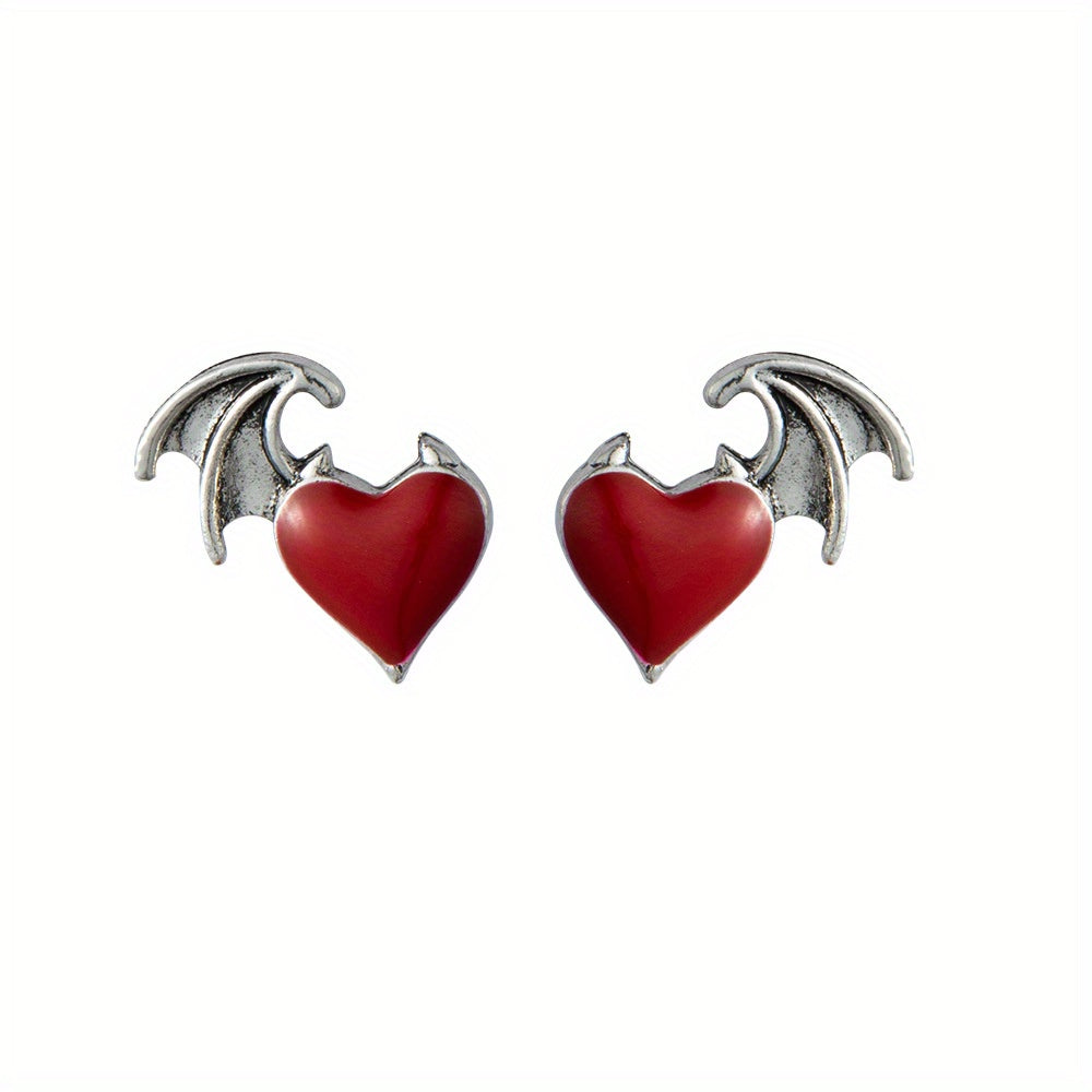 Gothic Devil's Wings Heart-Shaped Earrings: Add a Touch of Darkness to Your Look!