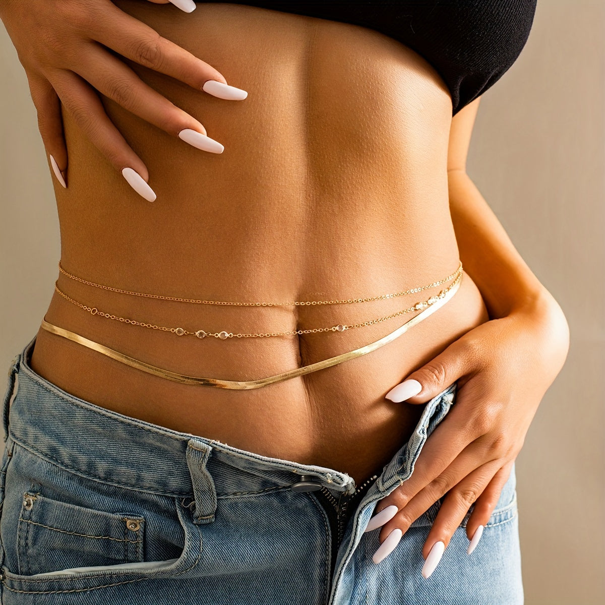 3pcs Thin Waist Chain Vintage Style Stackable Summer Beach Bikini Body Chain Jewelry Accessories