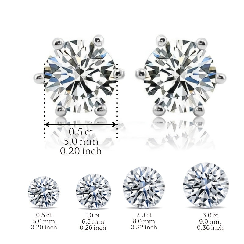 Stunning 0.5-3 Carat Round Moissanite Stud Earrings in 925 Sterling Silver - Perfect Gift for Women, Sparkling and Timeless