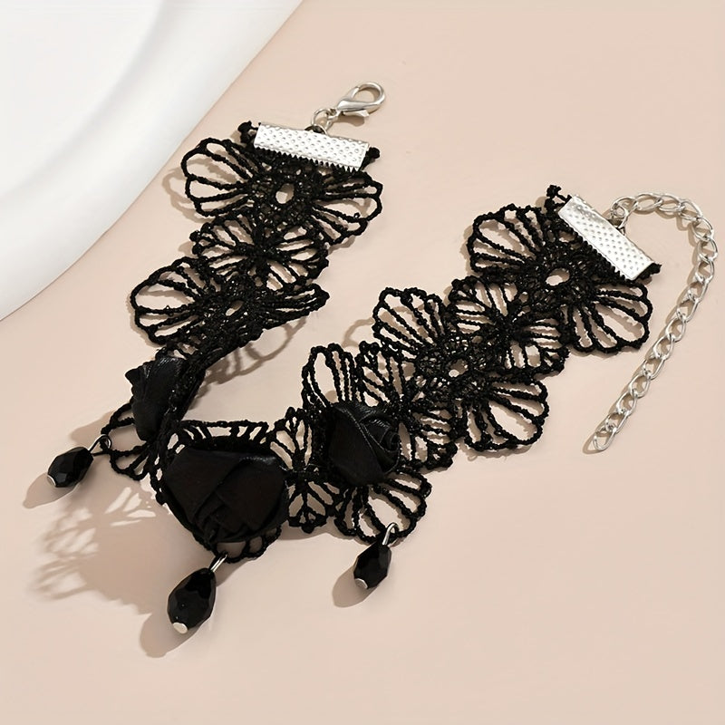 Gothic Punk Flower Lace Anklet - Perfect for Weddings, Halloween Decorations & More!