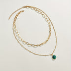 2pcs Multi-layer Stacking Necklace Simple Cat Eye Stone Heart Shaped Pendant Necklace For Women Girls