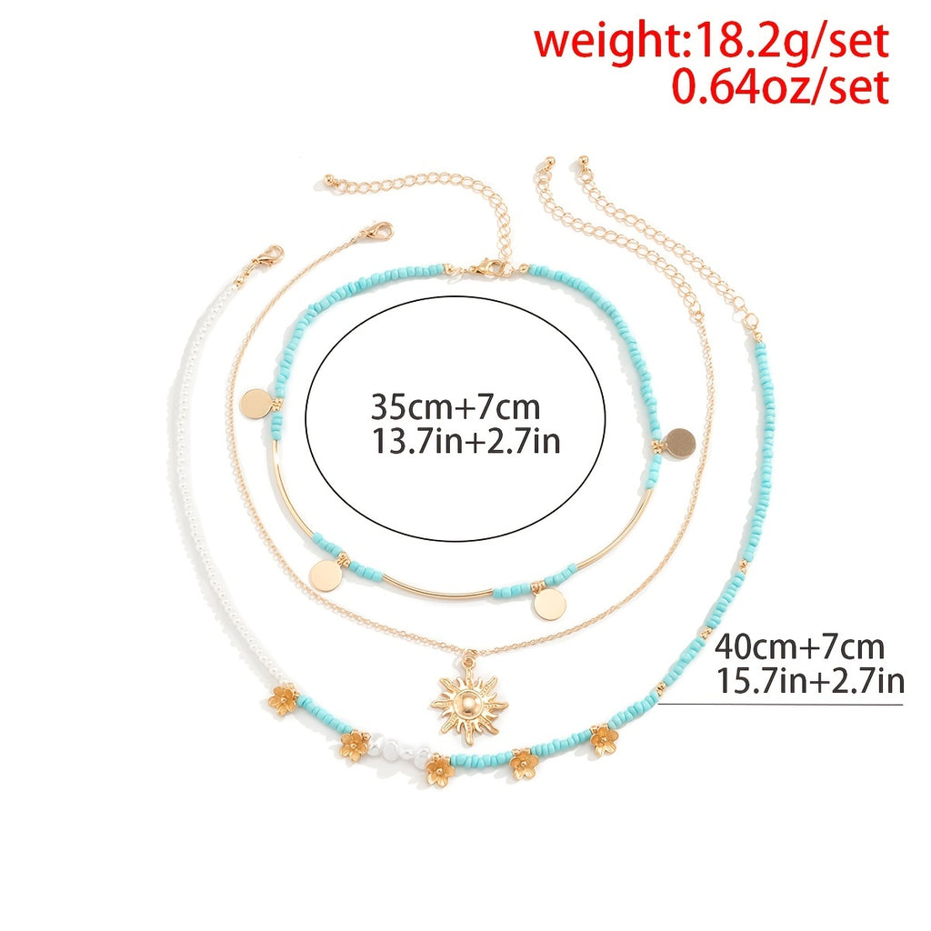 Gorgeous Boho Celestial Sun Flower Beaded Necklace Set - Perfect for Vintage Style & Holiday Parties!