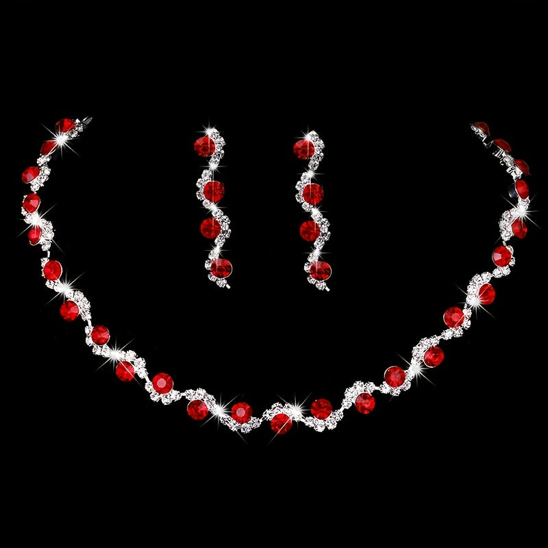 Irregular Jewelry Set Flower Shape Inlaid Round Cut Rhinestone Choker Necklace & Dangle Earrings Party Prom Jewelry Set For Bridesmaid Women & Girl Gifts