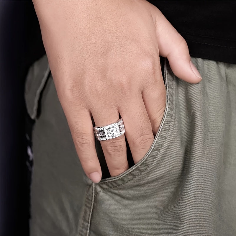 1pc 1CARAT D Color VVS Moissanite New Style18K Platinum Engagement Ring Moissanite Rhinestone Ring For Men