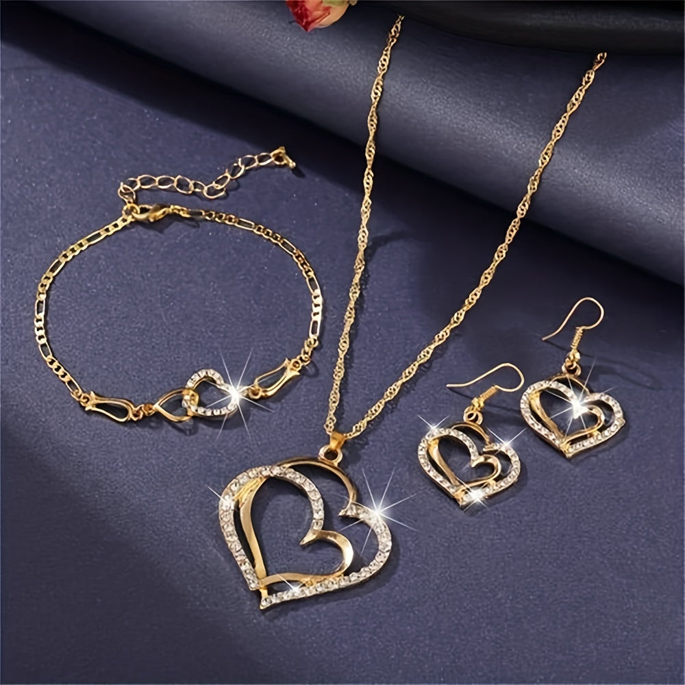Complete Your Look with our Double Hollow Love Heart Jewelry Set