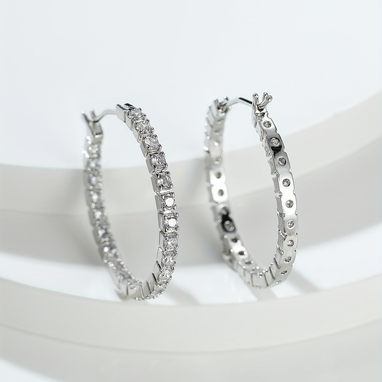 White Color Full Zircon Simple Big Circle Hoop Earrings 18K Gold Plated Accessories For Women Girls