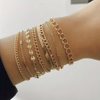 Complete Your Look with our 8 Piece Geometric Chain Bracelet Set - Adjustable Alloy Metal Jewelry Accessories