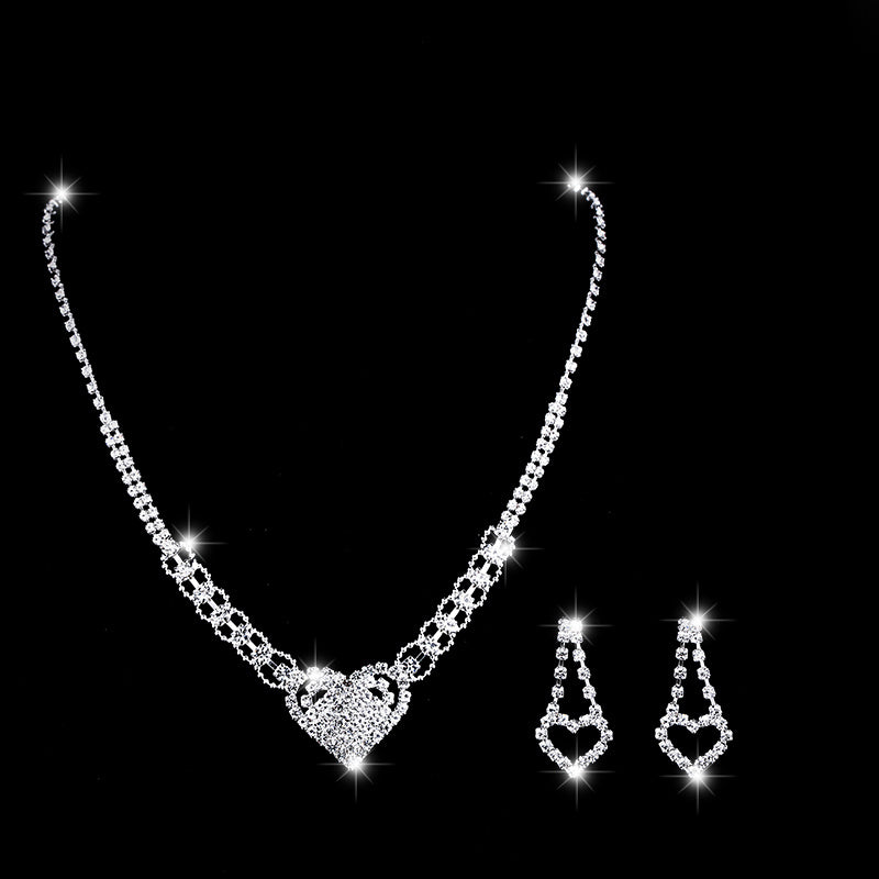 Elegant Rhinestone Heart Jewelry Set for Weddings - Necklace and Earrings for Brides and Bridesmaids