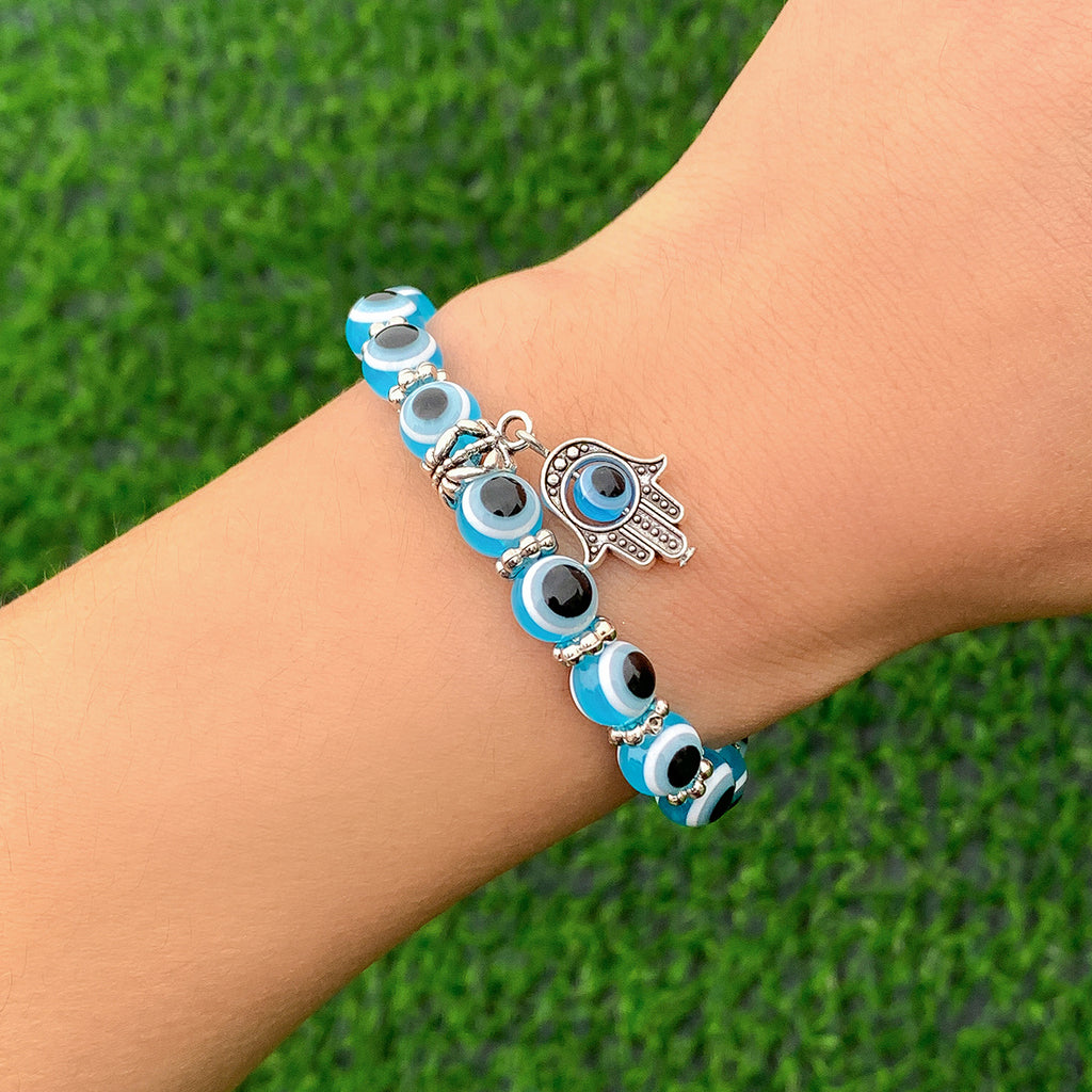 Protective & Blessed Hand Jewelry for Women - Lucky Meaning Bracelet with Devil's Eye Pattern Beads