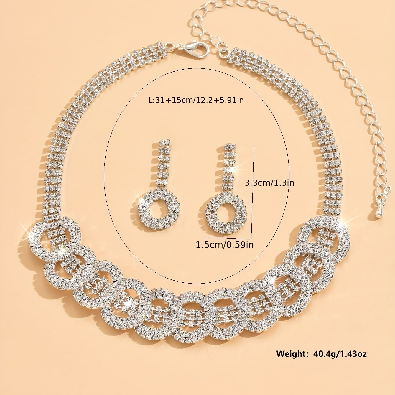 3pcs Earrings Plus Necklace Elegant Jewelry Set Silver Plated Inlaid Rhinestone Engagement Wedding Jewelry For Female Evening Party Decor