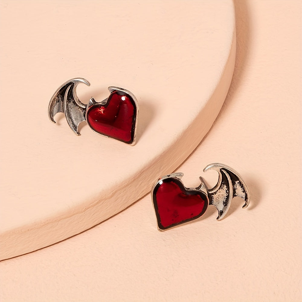 Gothic Devil's Wings Heart-Shaped Earrings: Add a Touch of Darkness to Your Look!