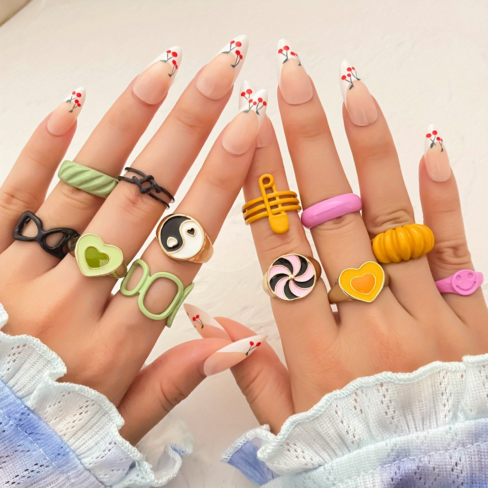 Y2k Style Ring Set Candy Colors Oil Dripping Craft Trendy Chain Pumpkin Pin Patterns Mix And Match For Daily Outfits Cute Decor For Party Perfect Halloween Gift