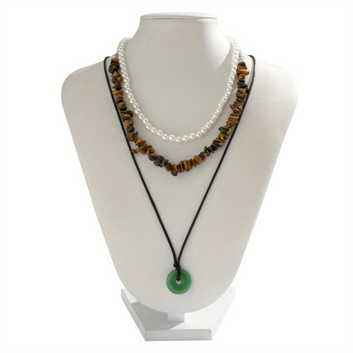 3pcs Vintage Stone Mixed Faux Pearl Wax Thread Vacation Beach Vacation Decor Necklace For Women Girls Gift