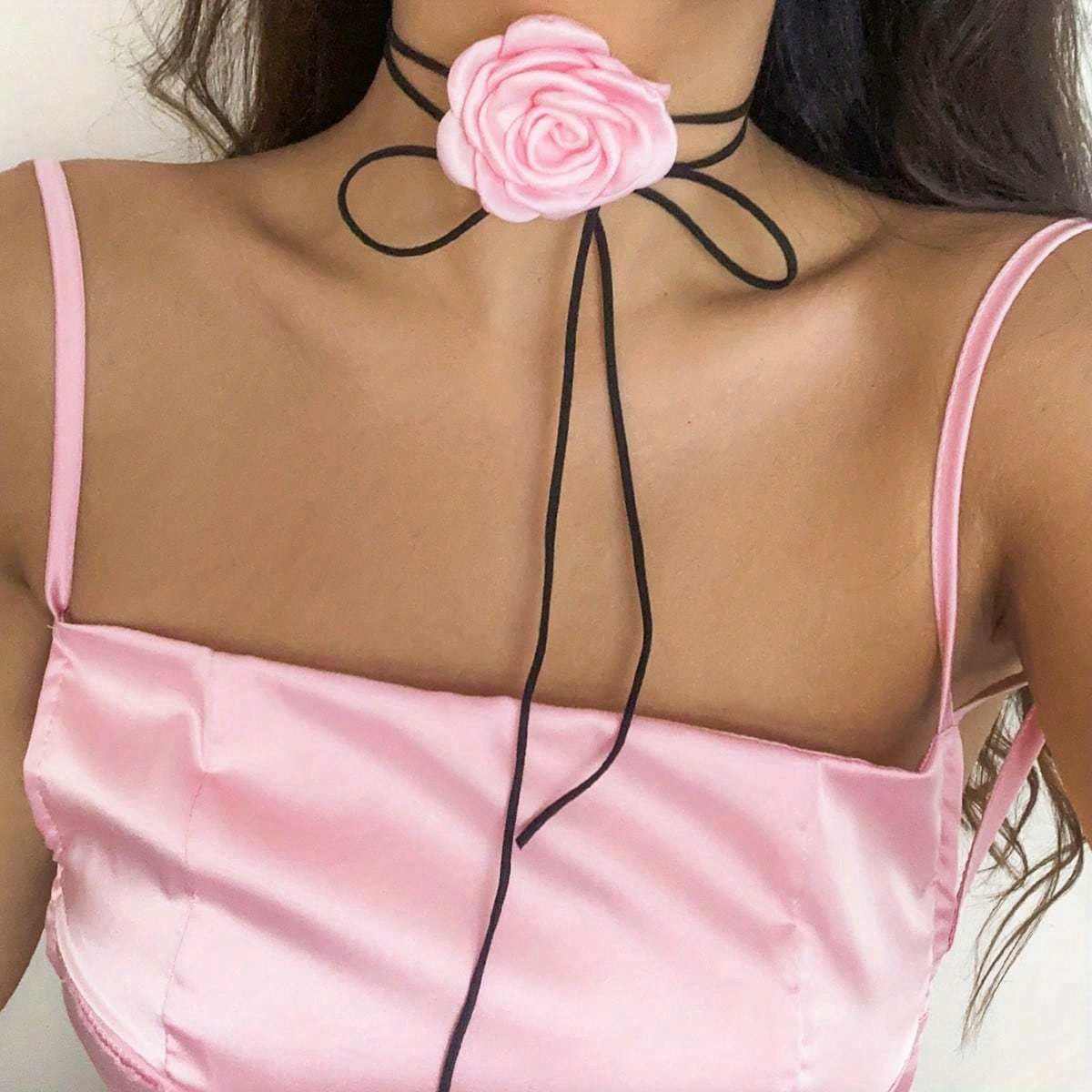 Vintage French Elegant Fabric Flower Charm Necklace Party Accessories Gift Phantom Flower Chocker