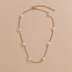 Stylish Alloy Chain Faux Pearl Ladies Necklace Holiday Banquet Prom Ornament