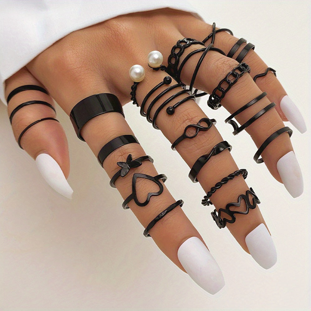 Punk Style Exaggerated Gothic Finger Ring Set Bat Spider Snake Etc Animal Theme Finger Jewelry Accessories Halloween Decoration
