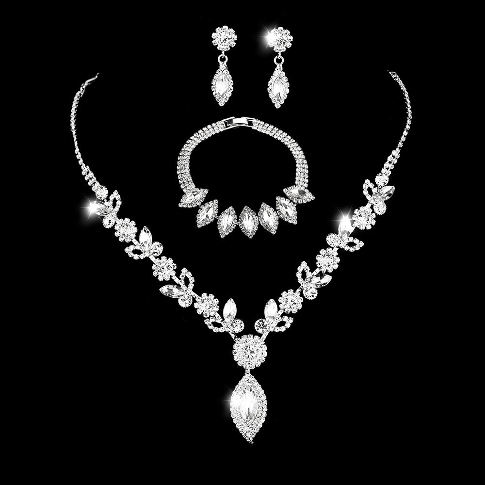 Exquisite Jewelry Set Flower & Leaf Shaped Zircon Pendant Necklace & Dangle Earrings / Chain Bracelet Wedding Photography