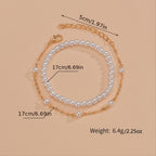 Vintage Adjustable Bracelet Set Faux Pearls Beads Sweet Hand Jewelry Set 2 Pcs Bracelet For Women