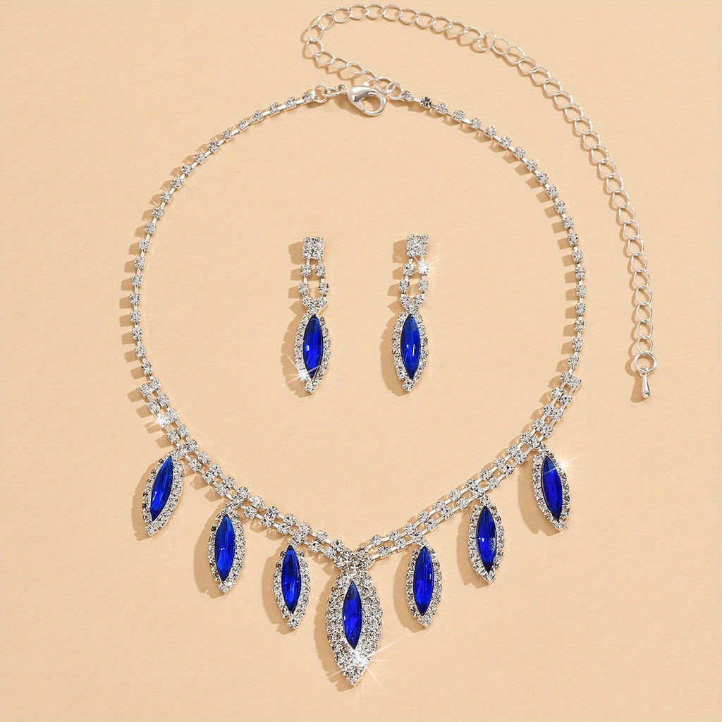 3pcs Earrings Plus Necklace Elegant Jewelry Set Silver Plated Inlaid Rhinestone Trendy Oval Shape Match Evening Party Cocktail Party Outfits