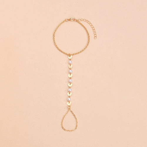 Elegant Alloy Love Faux Pearl Mittens Bracelet For Women Girls Alloy Hand Decoration