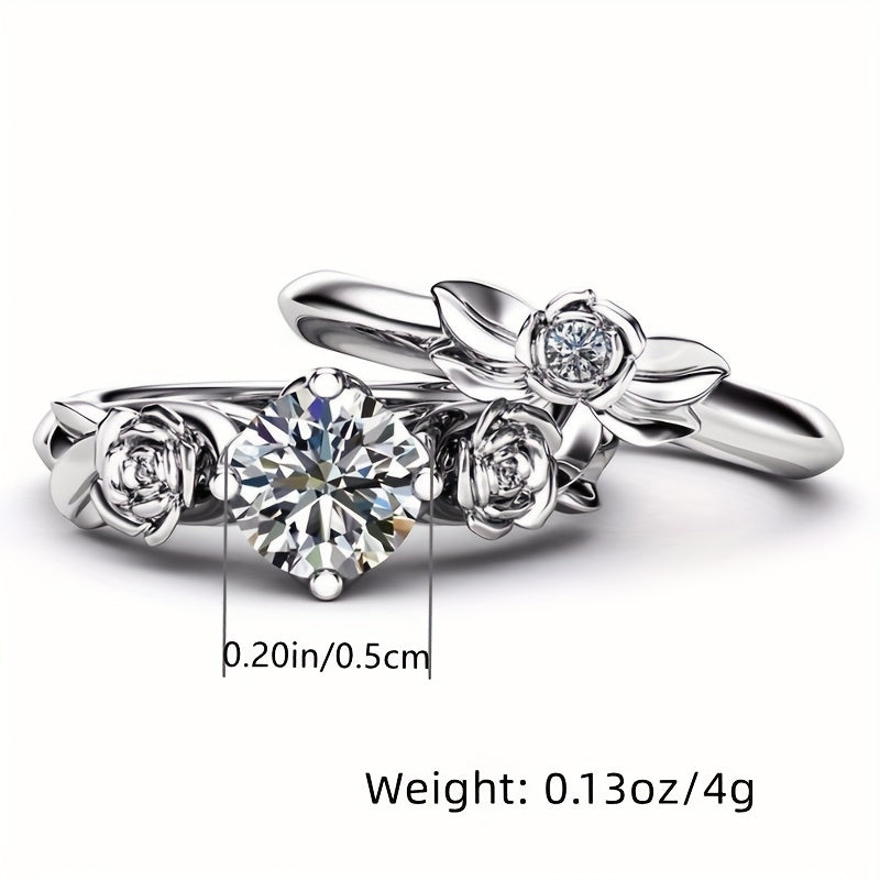 Add a Touch of Elegance to Your Look with 2pcs Flower Heart Zircon Rings - Perfect for Women's Hand Ornament and Fine Jewelry