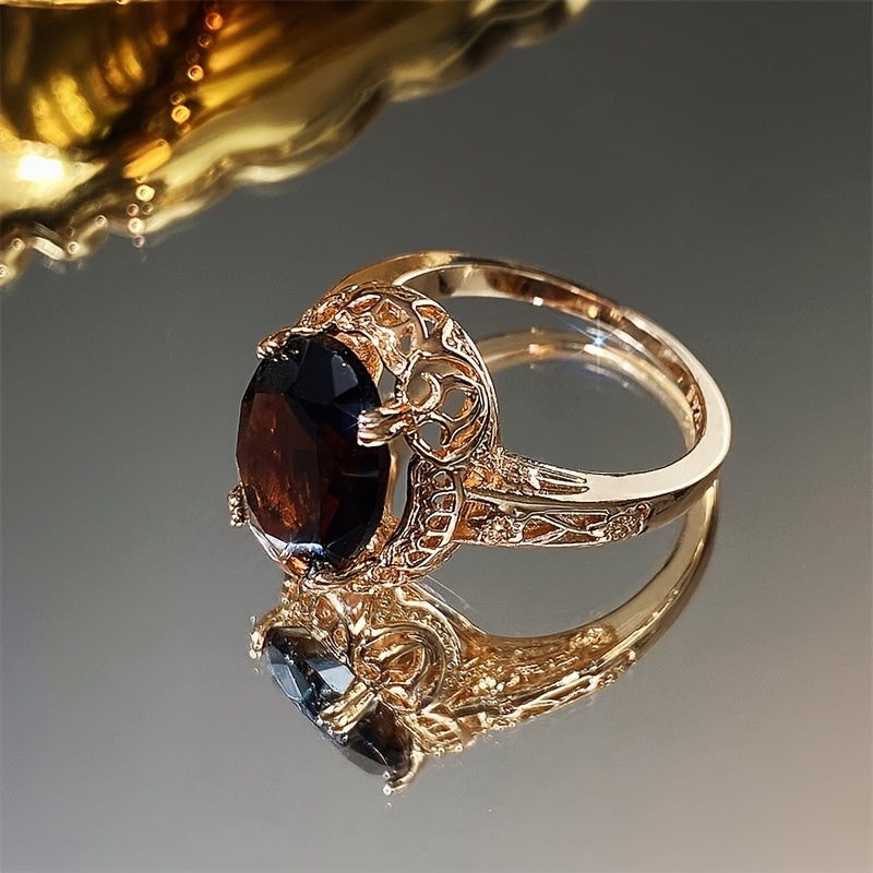 Luxury Oval Zircon Finger Ring 18K Gold Plated Antique Vintage Golden Color Wedding Rings