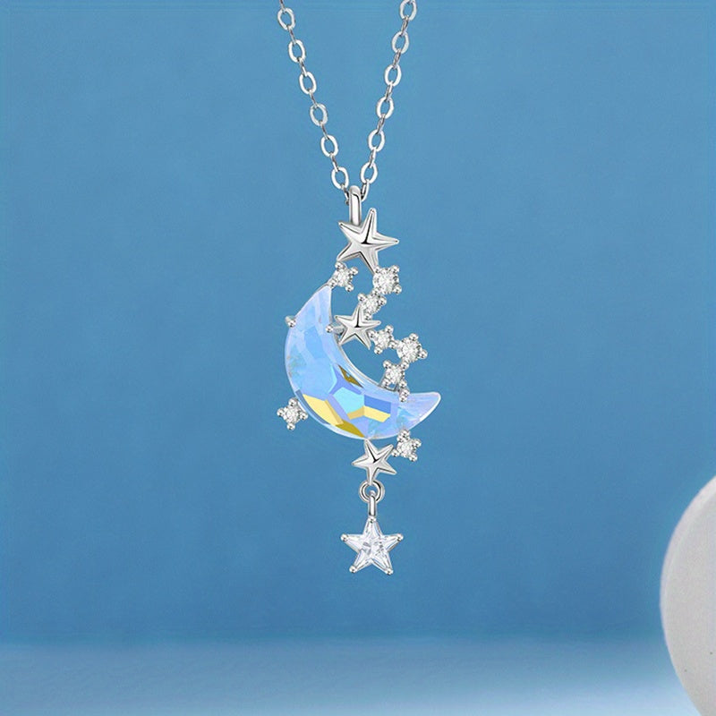 Delicate Moon Splash Star River Moonstone Star Pendant Necklace 1pc