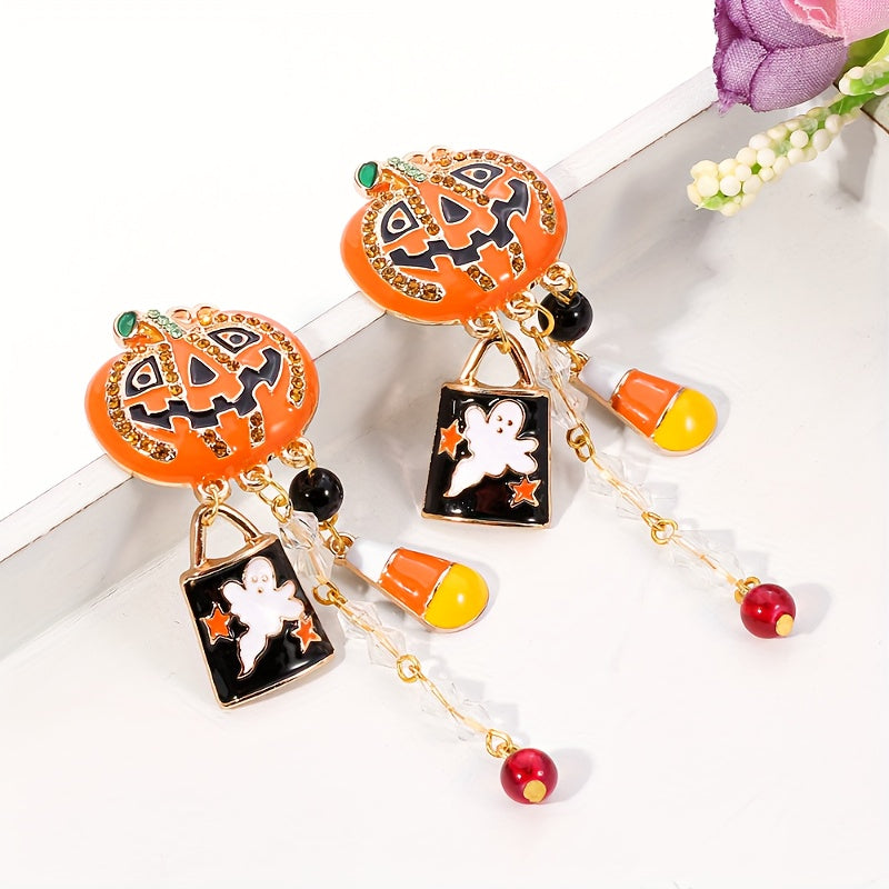 Halloween Pumpkin Head Ghost Pendant Earrings, Creative Cool Exaggerated Female Earrings