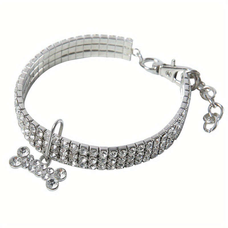 3 Rows Rhinestones Necklace Pet Cat Dog Collar Rhinestone Bone Pendant Jewelry Party Wedding Accessories