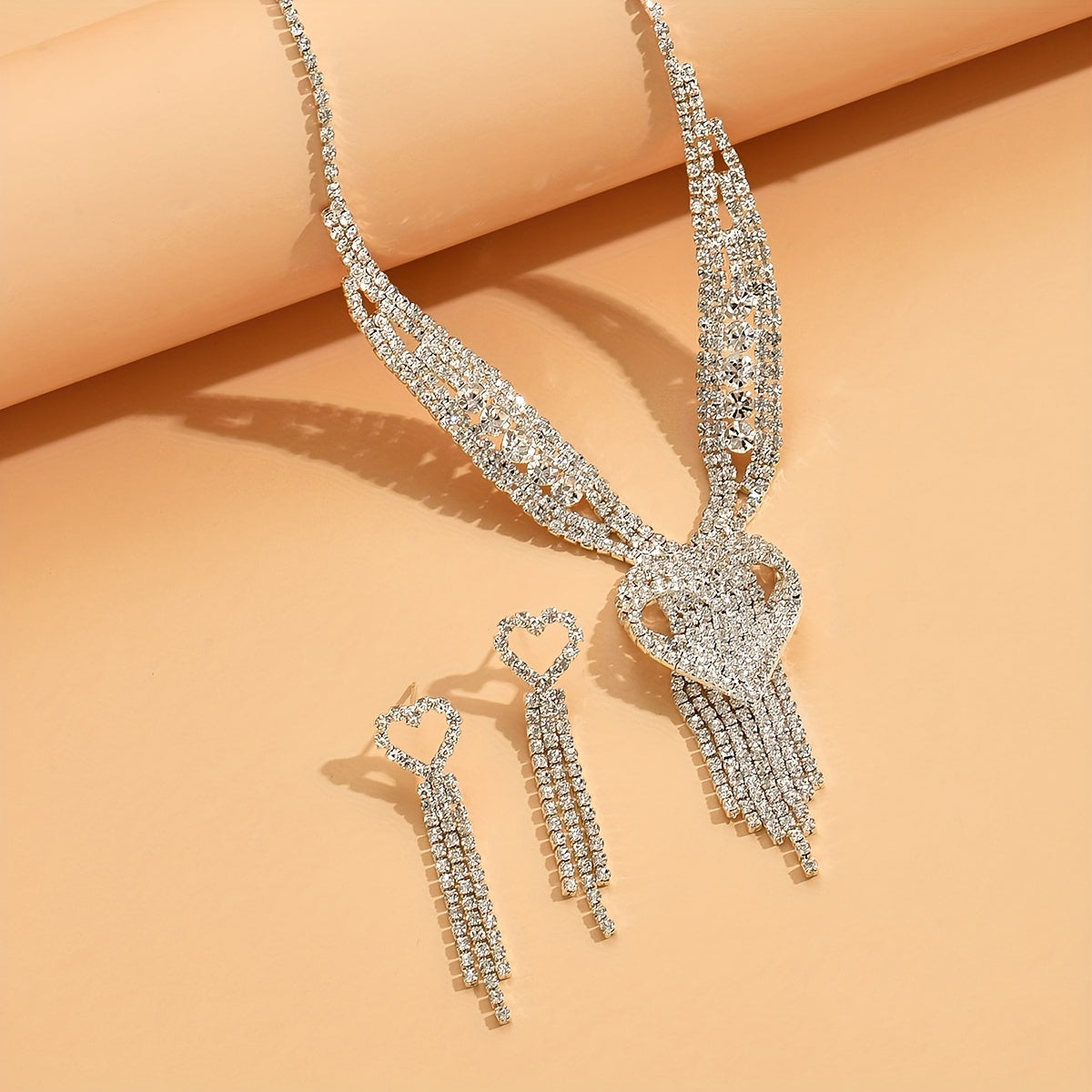 Heart-Shaped Pendant Tassel Jewelry Set for Women & Girls - Elegant Wedding Dress Accessories